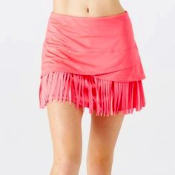 Lucky in Love Dresses & Skirts - LUCKY IN LOVE Long Fringe Scallop tennis Skirt Lava pink  M   NWT
